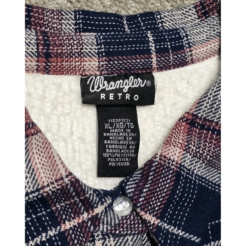 Wrangler Retro Western Plaid Sherpa‎ Shacket Jacket Womens XL White Pearl Snap